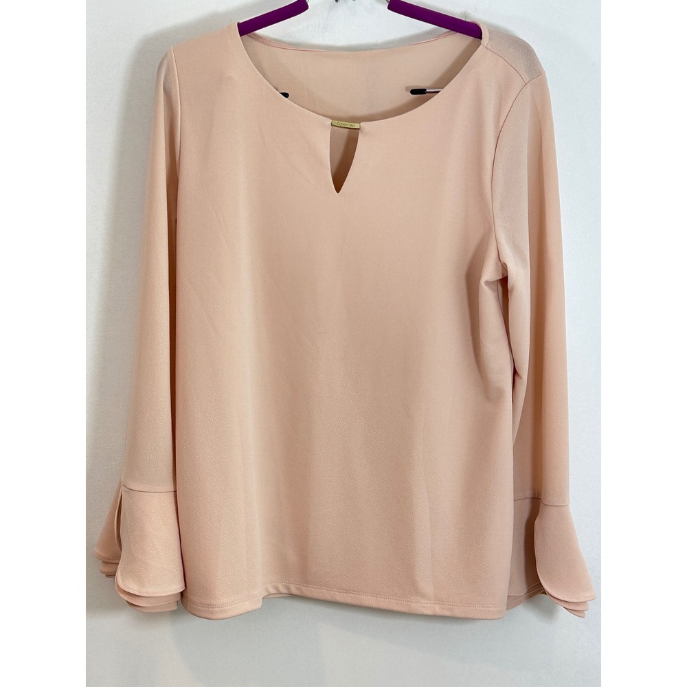 Calvin Klein Bell Sleeve Blouse Top Keyhole Neckline Career Casual Size L